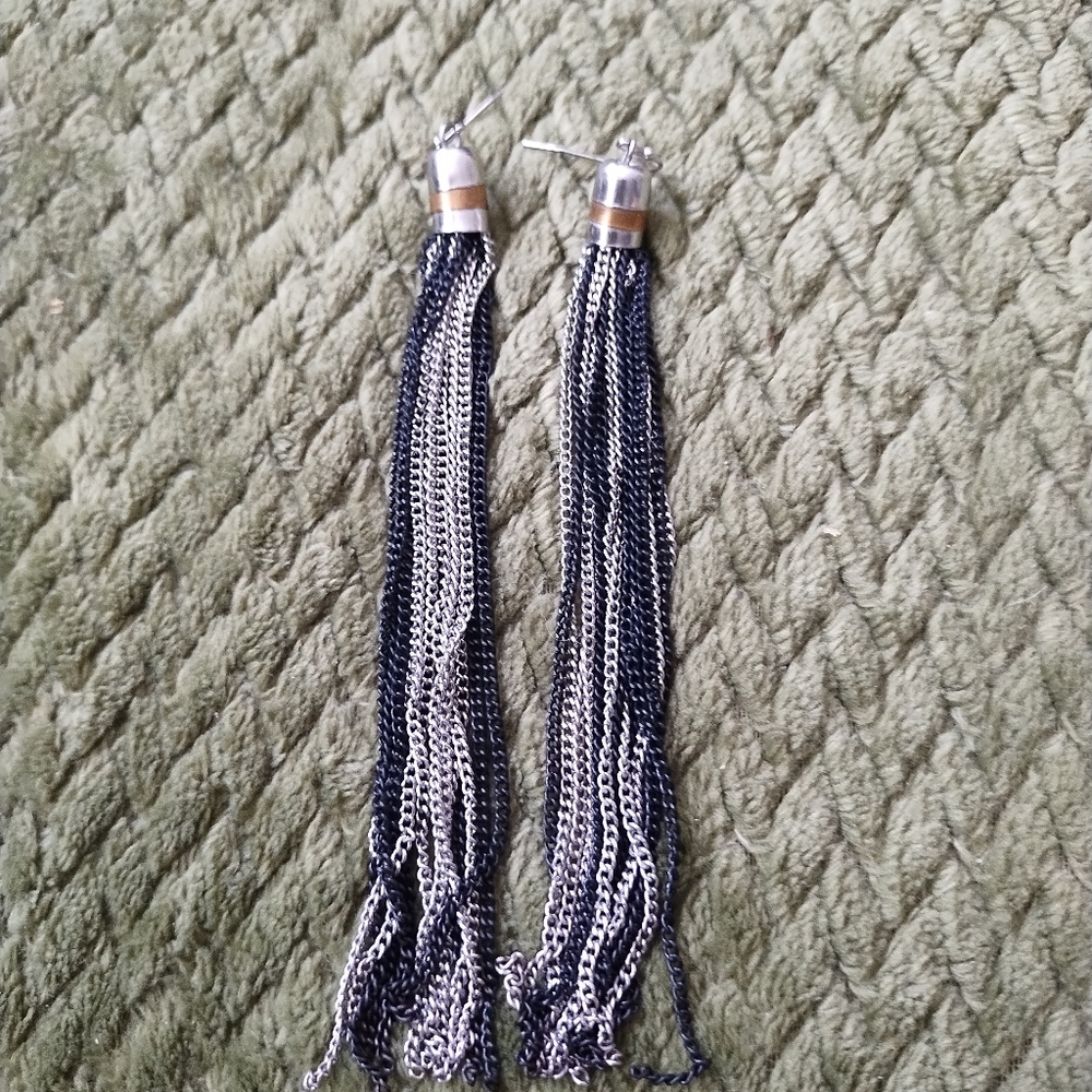 Elegant Silver and Black Tassel Earrings